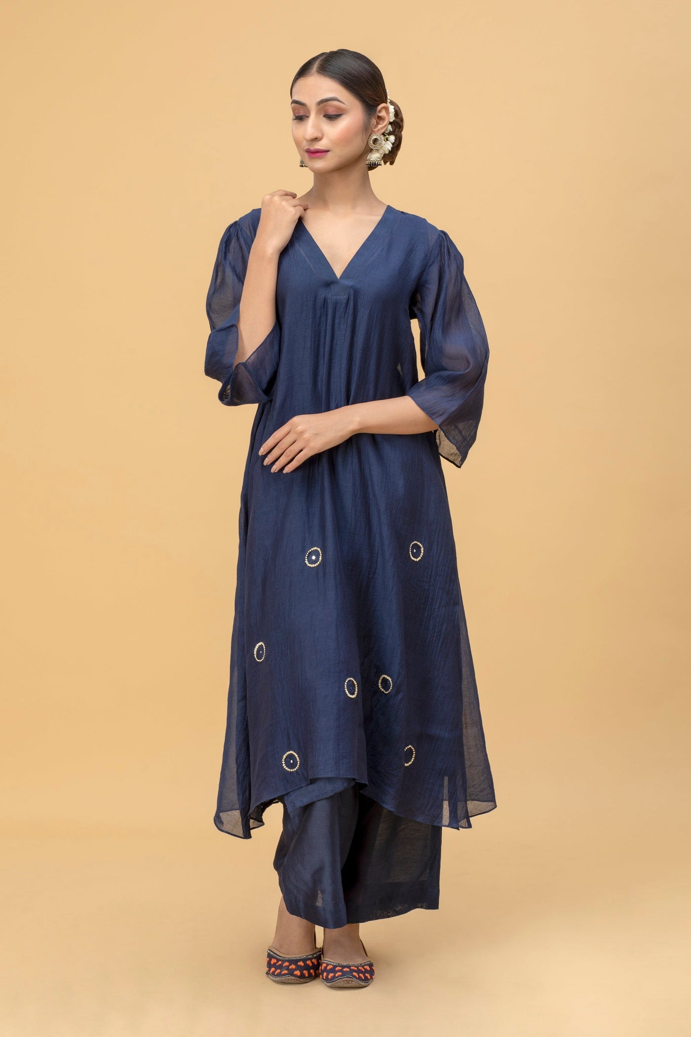 Blue bubble chanderi Kurta Set