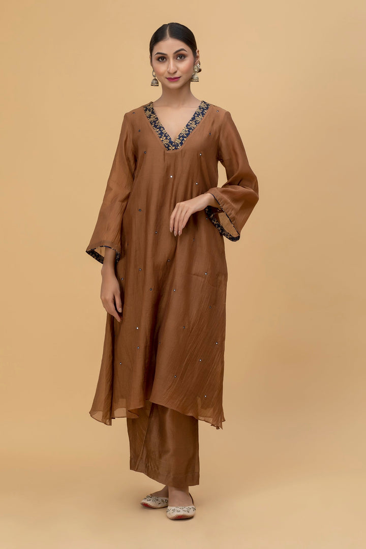 Copper Amber Chanderi Kurta Set