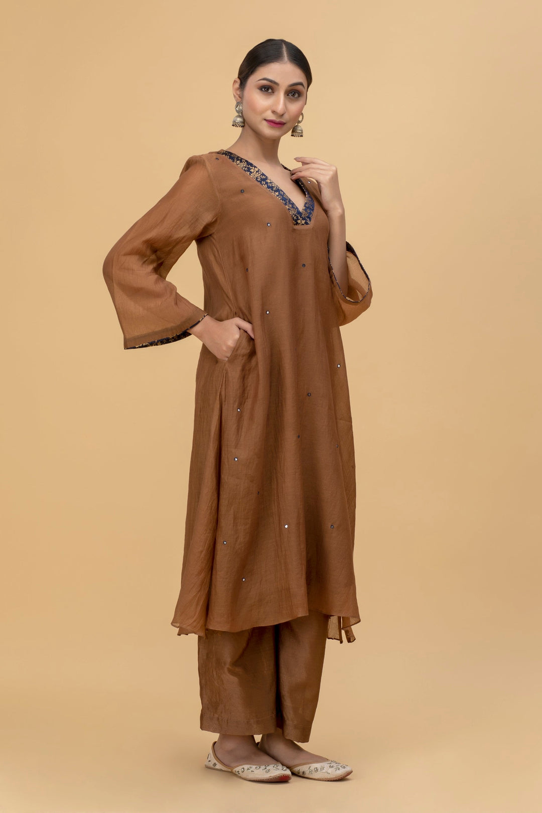 Copper Amber Chanderi Kurta Set