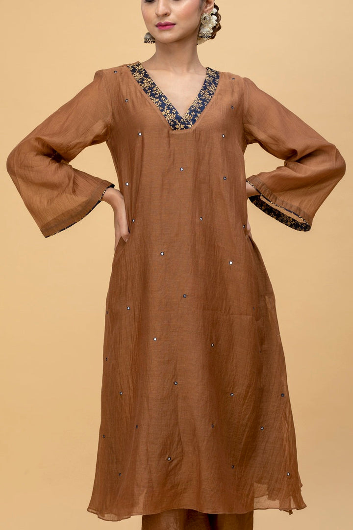 Copper Amber Chanderi Kurta Set