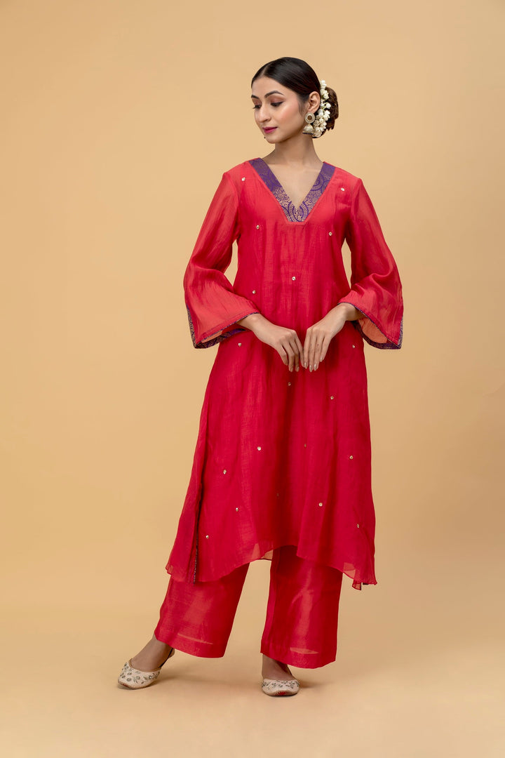 Red Ruby Chanderi Suit Set