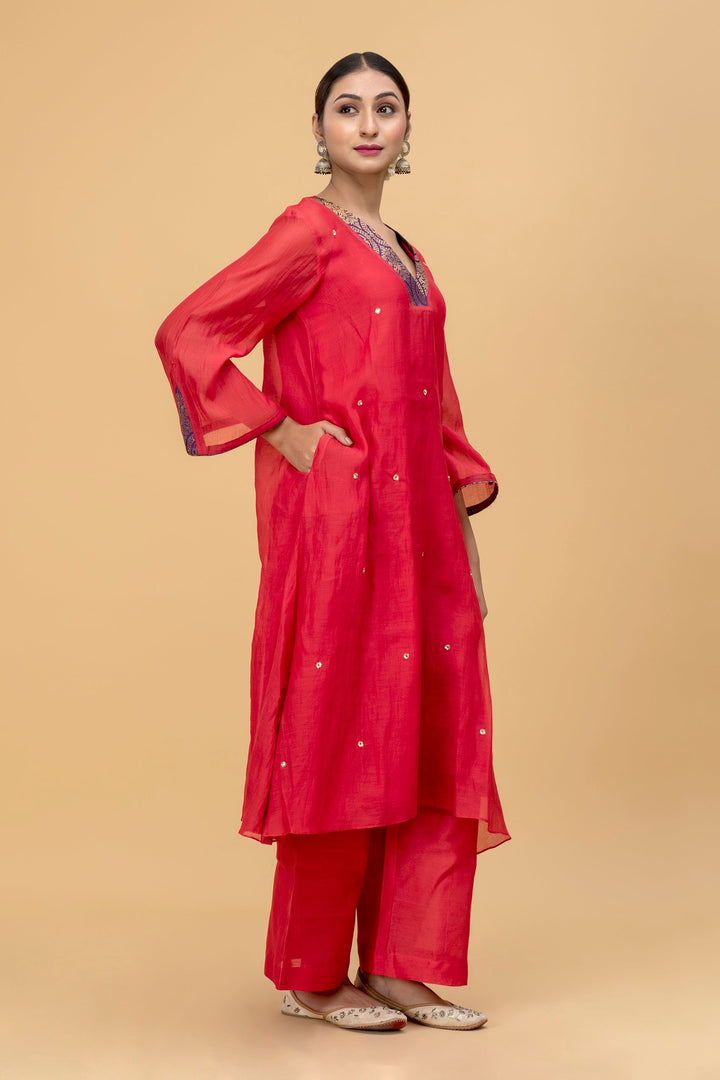 Red Ruby Chanderi Suit Set