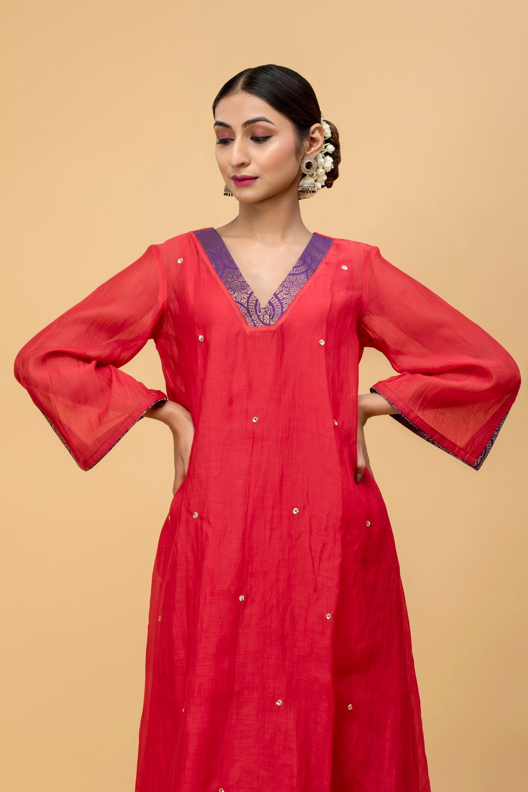 Red Ruby Chanderi Suit Set