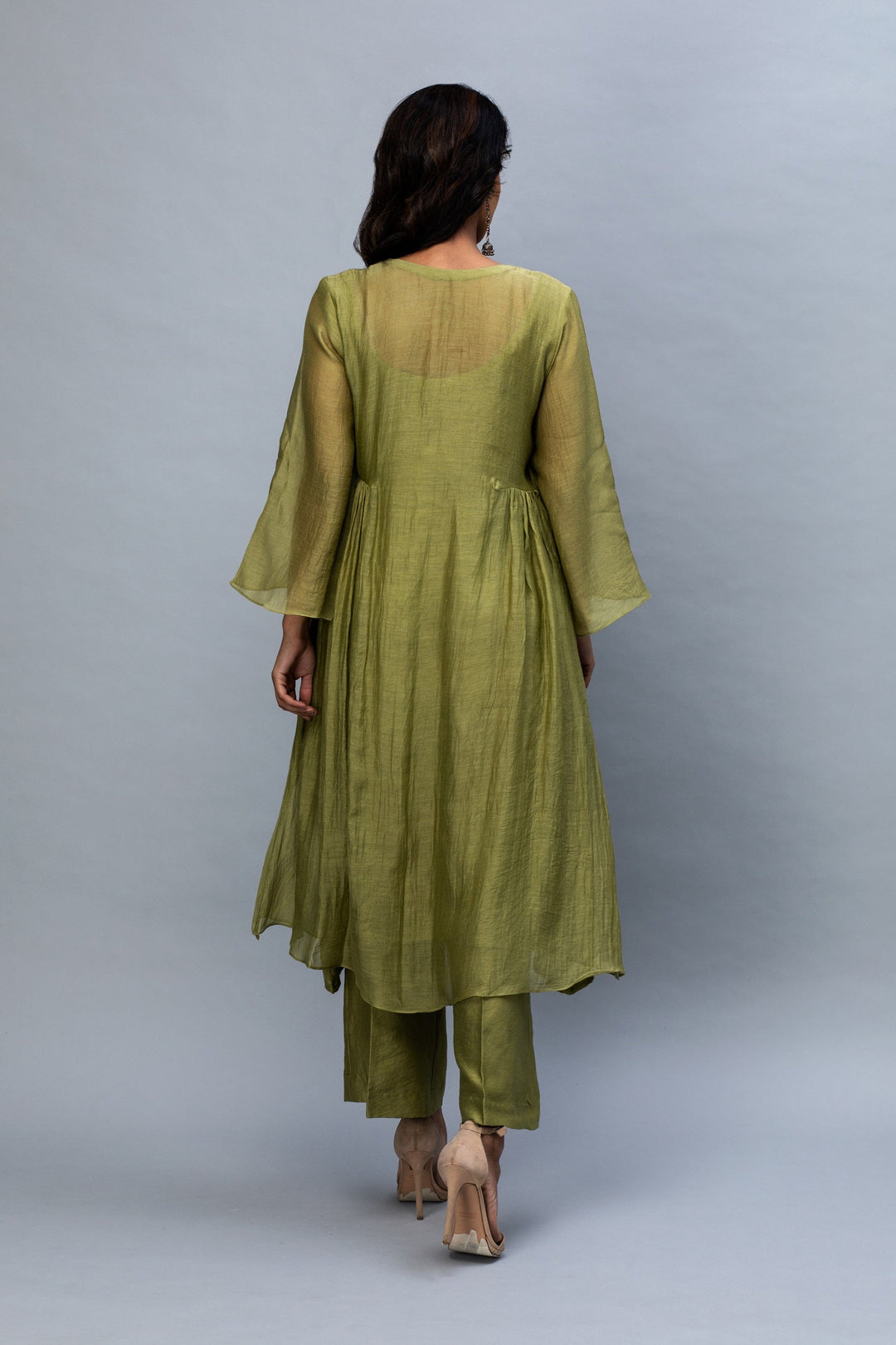 Olive flower work Chanderi Suit Set