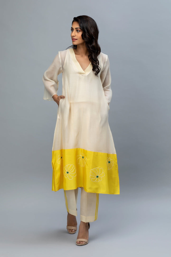 offwhite Yellow hand embroidered suit set