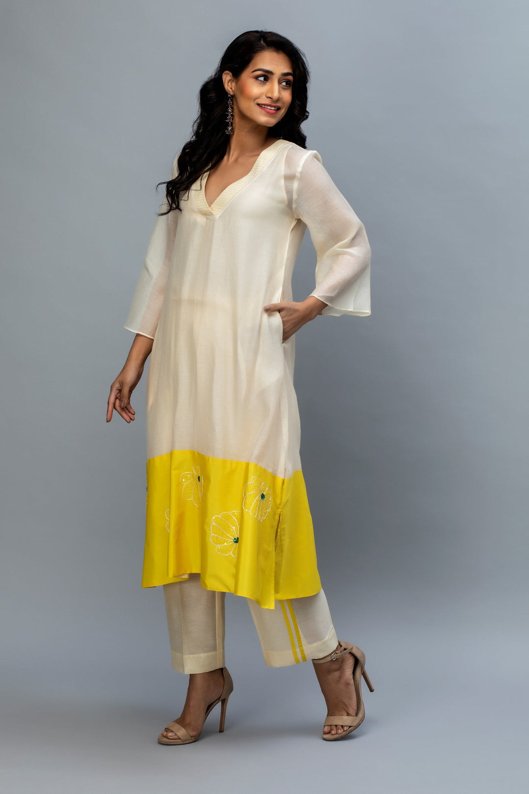 offwhite Yellow hand embroidered suit set