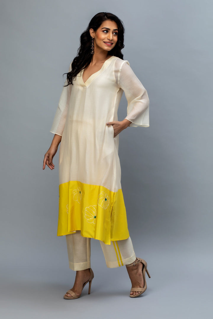 offwhite Yellow hand embroidered suit set