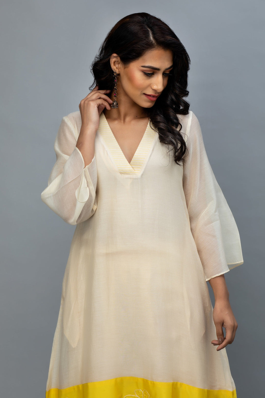 offwhite Yellow hand embroidered suit set