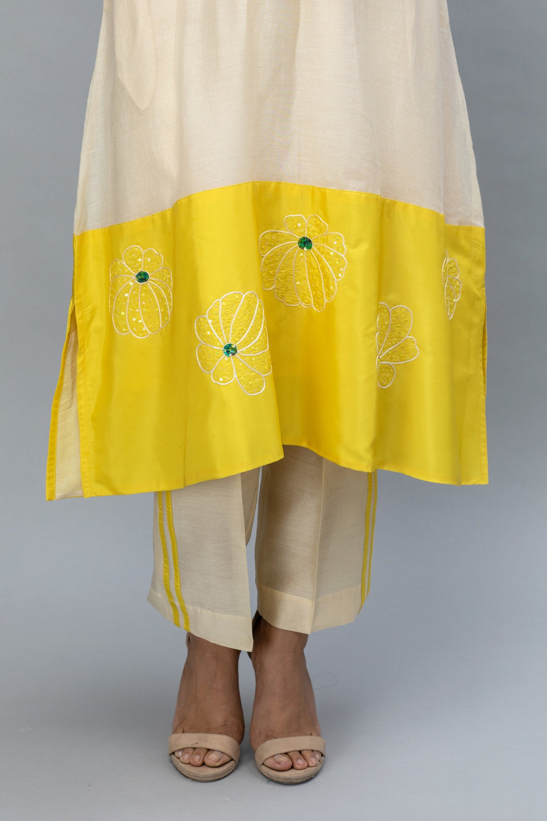 offwhite Yellow hand embroidered suit set