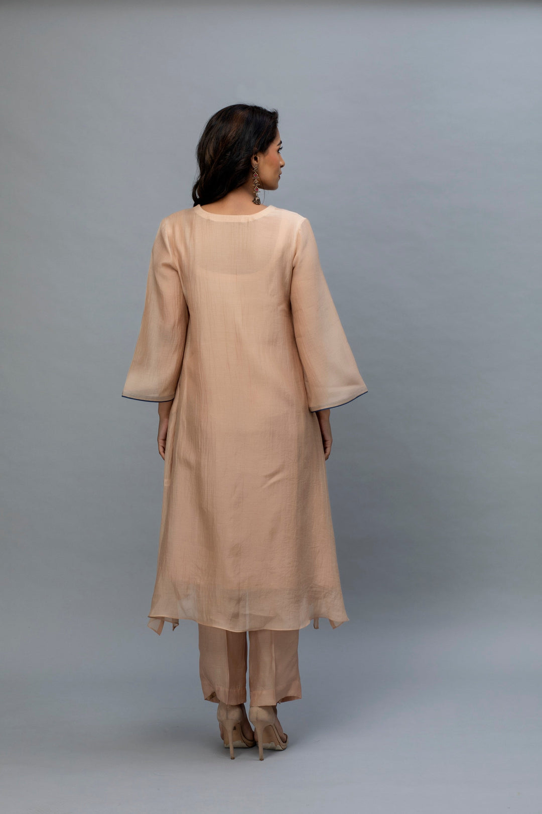 Khaki Navy Blue Sequin leaf Chanderi Kurta Set