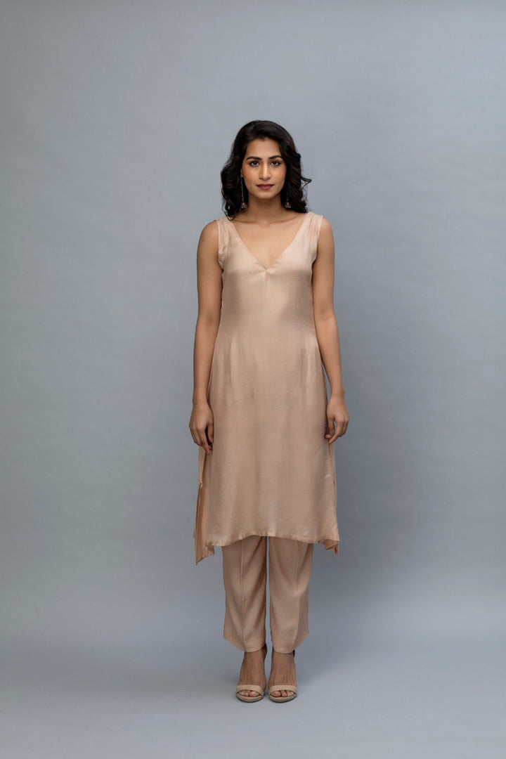 Khaki Navy Blue Sequin leaf Chanderi Kurta Set