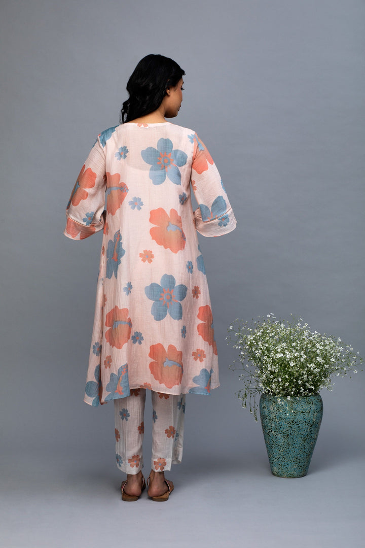 Peach blue printed Kurta Set
