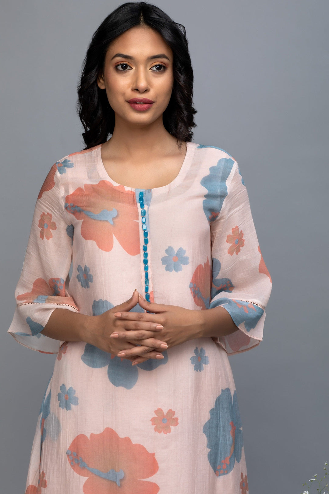 Peach blue printed Kurta Set