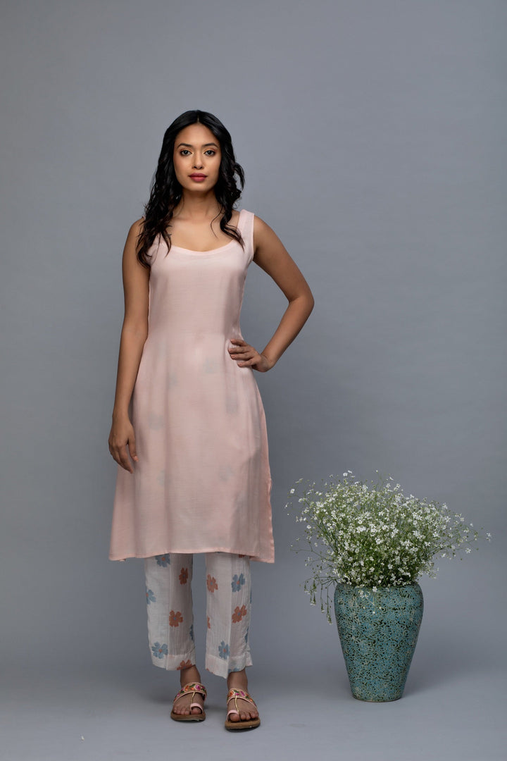 Peach blue printed Kurta Set