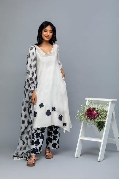 Black and White Patch Work Chanderi Suit Set
