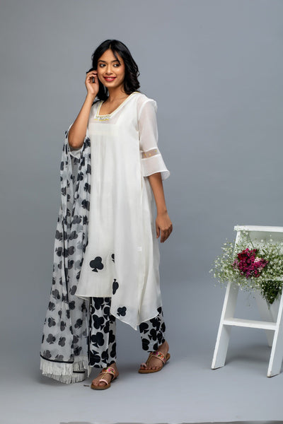 Black and White Patch Work Chanderi Suit Set