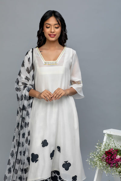 Black and White Patch Work Chanderi Suit Set