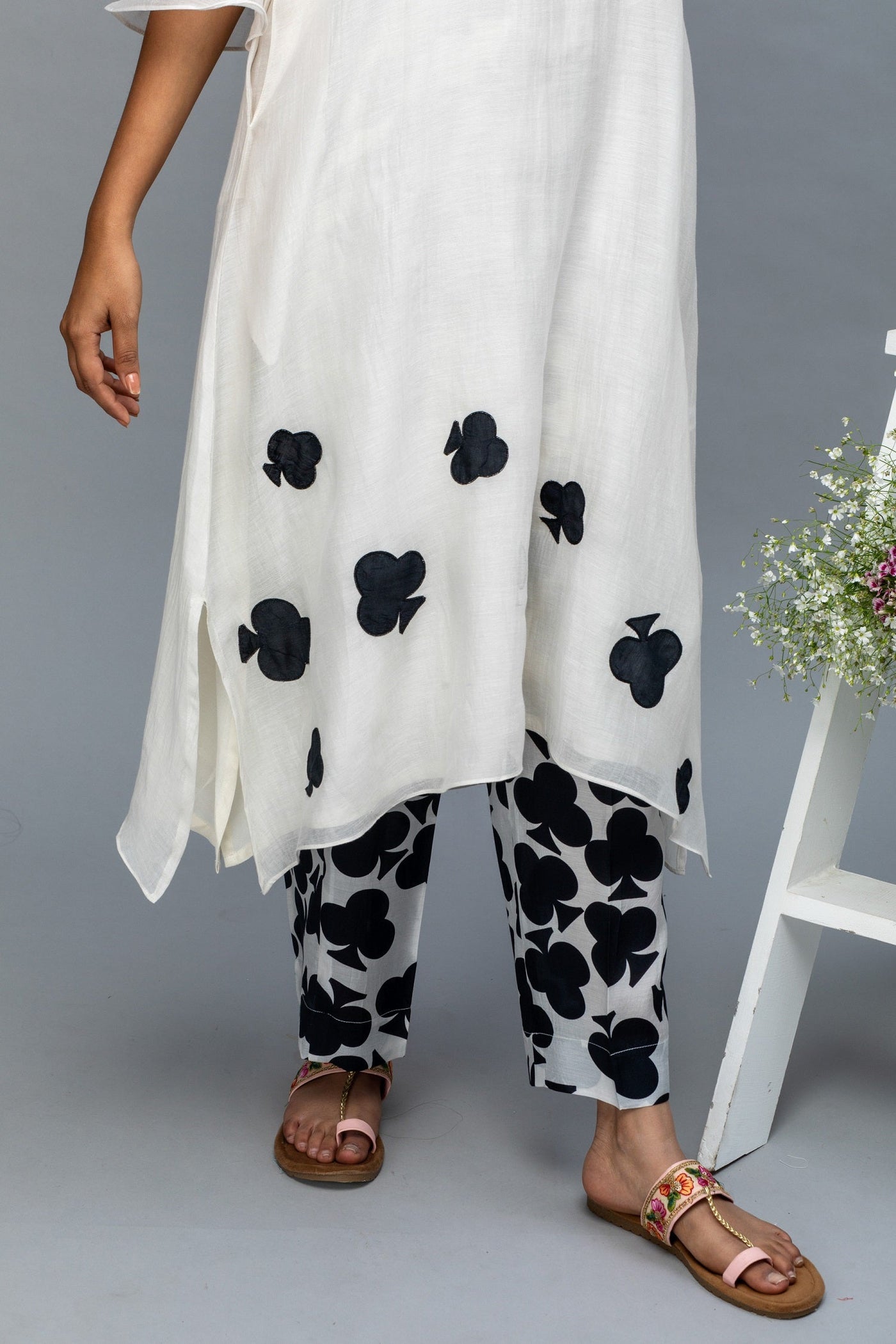 Black and White Patch Work Chanderi Suit Set