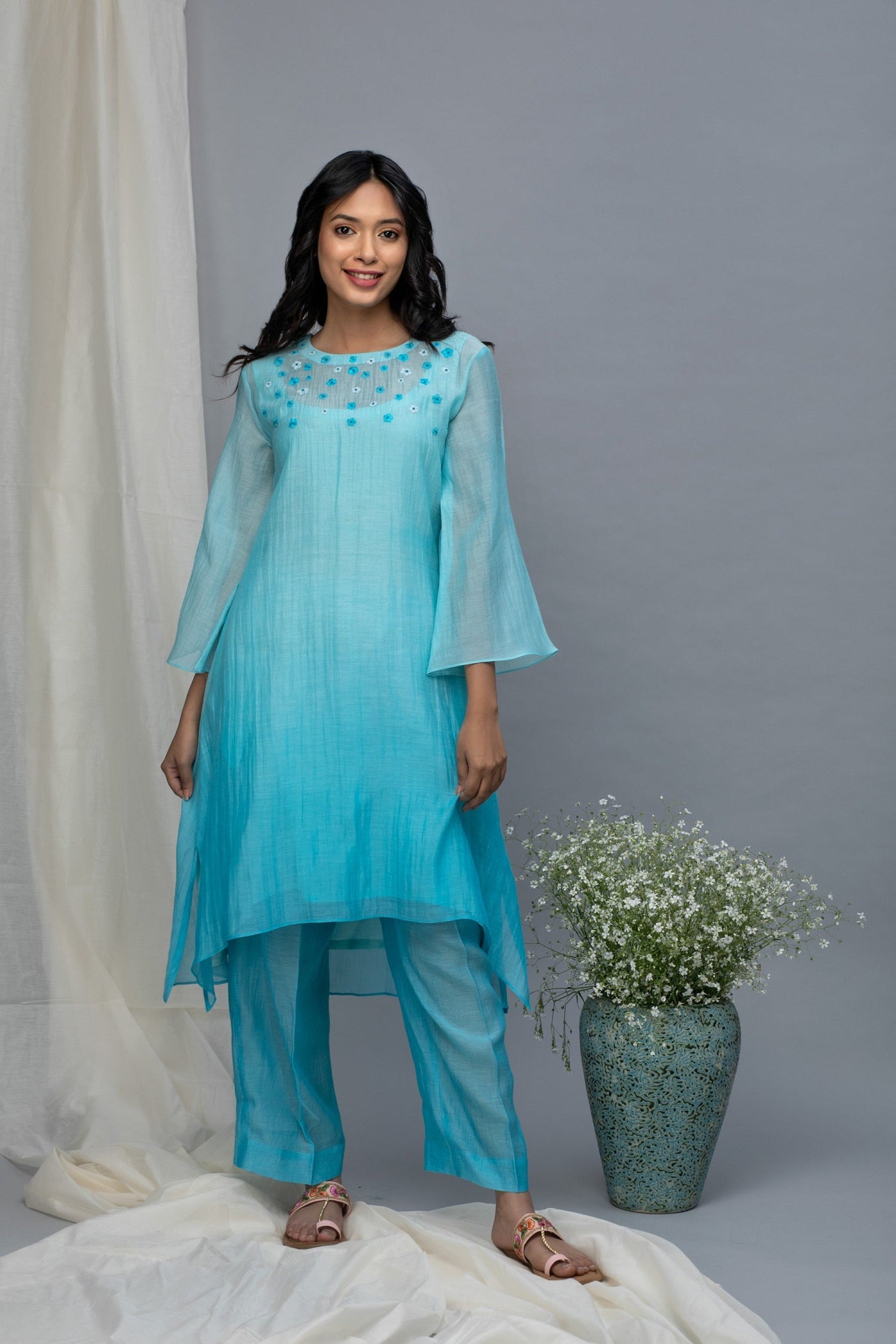 Maximum Blue Ombre Chanderi Kurta Set