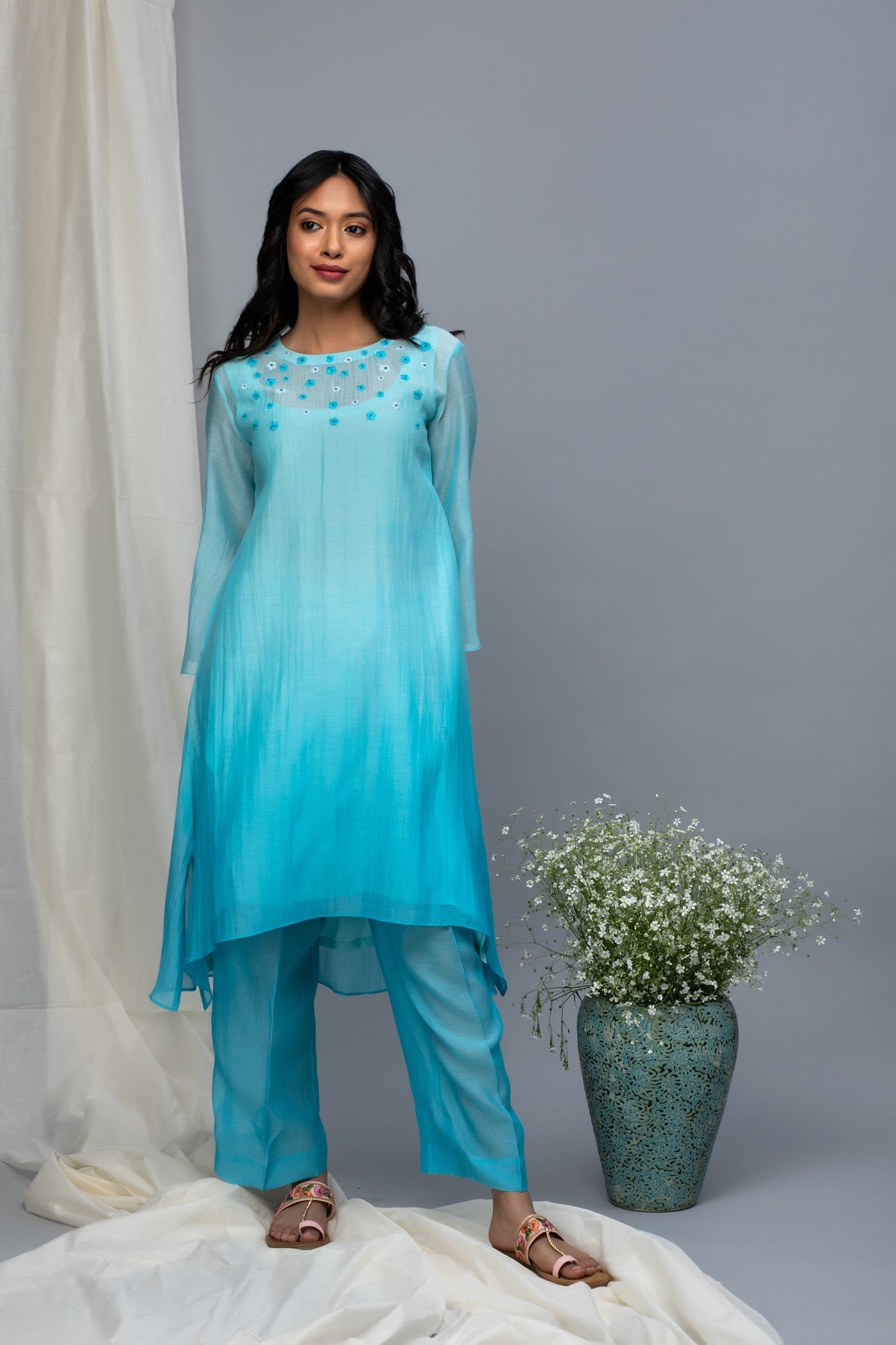 Maximum Blue Ombre Chanderi Kurta Set