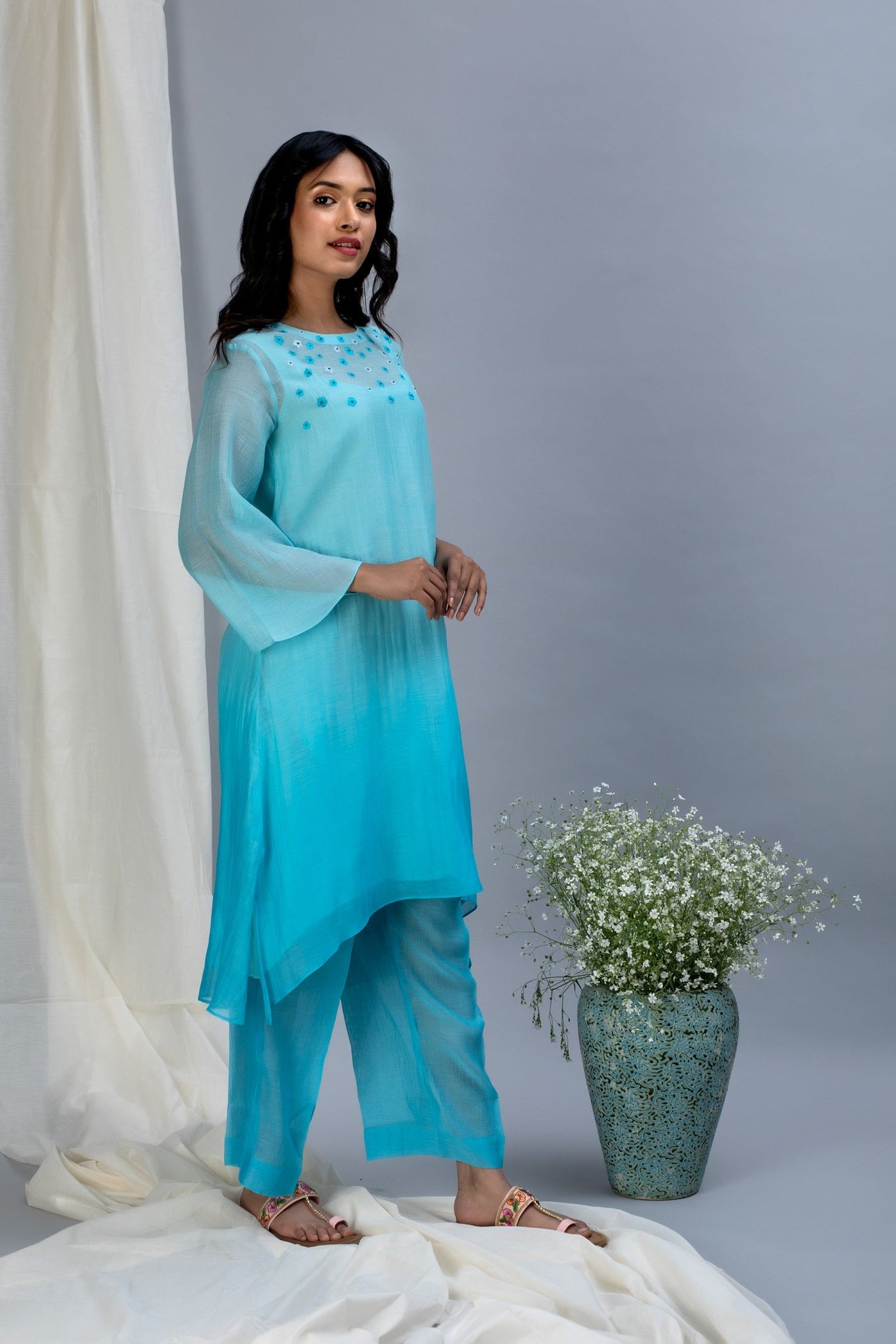 Maximum Blue Ombre Chanderi Kurta Set