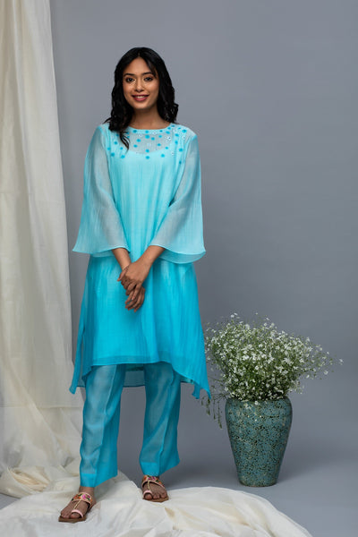 Maximum Blue Ombre Chanderi Kurta Set