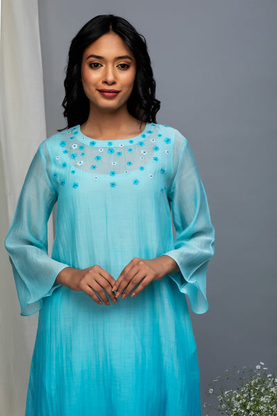 Maximum Blue Ombre Chanderi Kurta Set