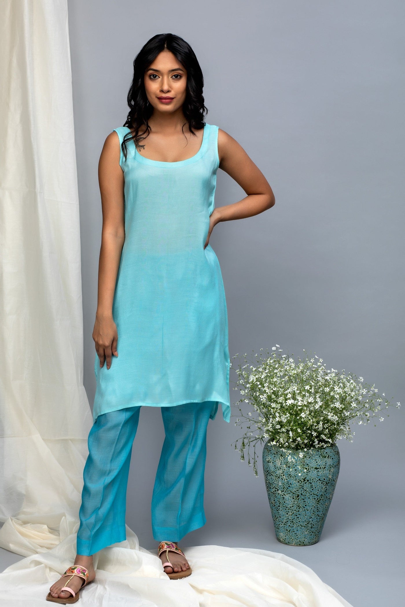 Maximum Blue Ombre Chanderi Kurta Set