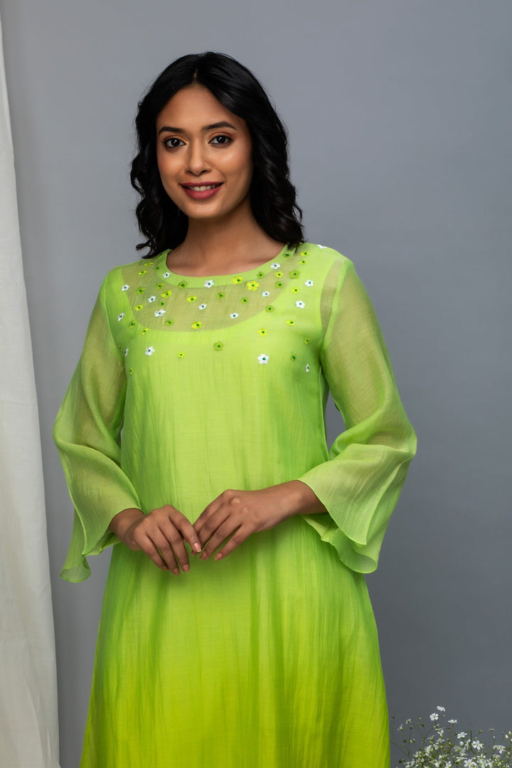 Green Yellow Ombre Chanderi Kurta Set