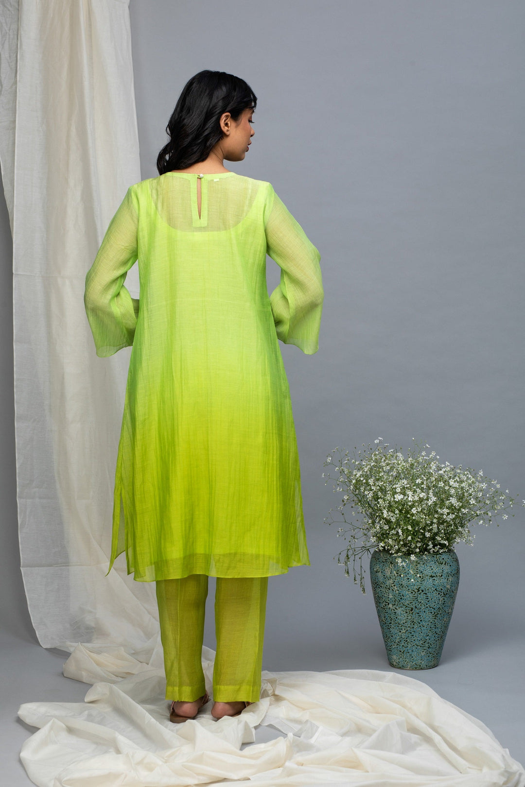 Green Yellow Ombre Chanderi Kurta Set