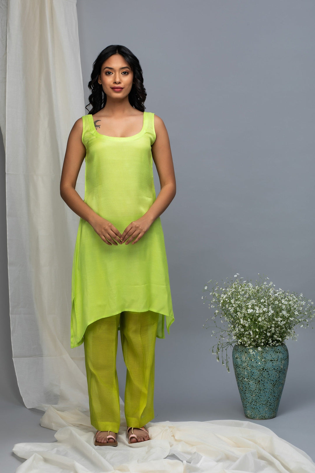 Green Yellow Ombre Chanderi Kurta Set
