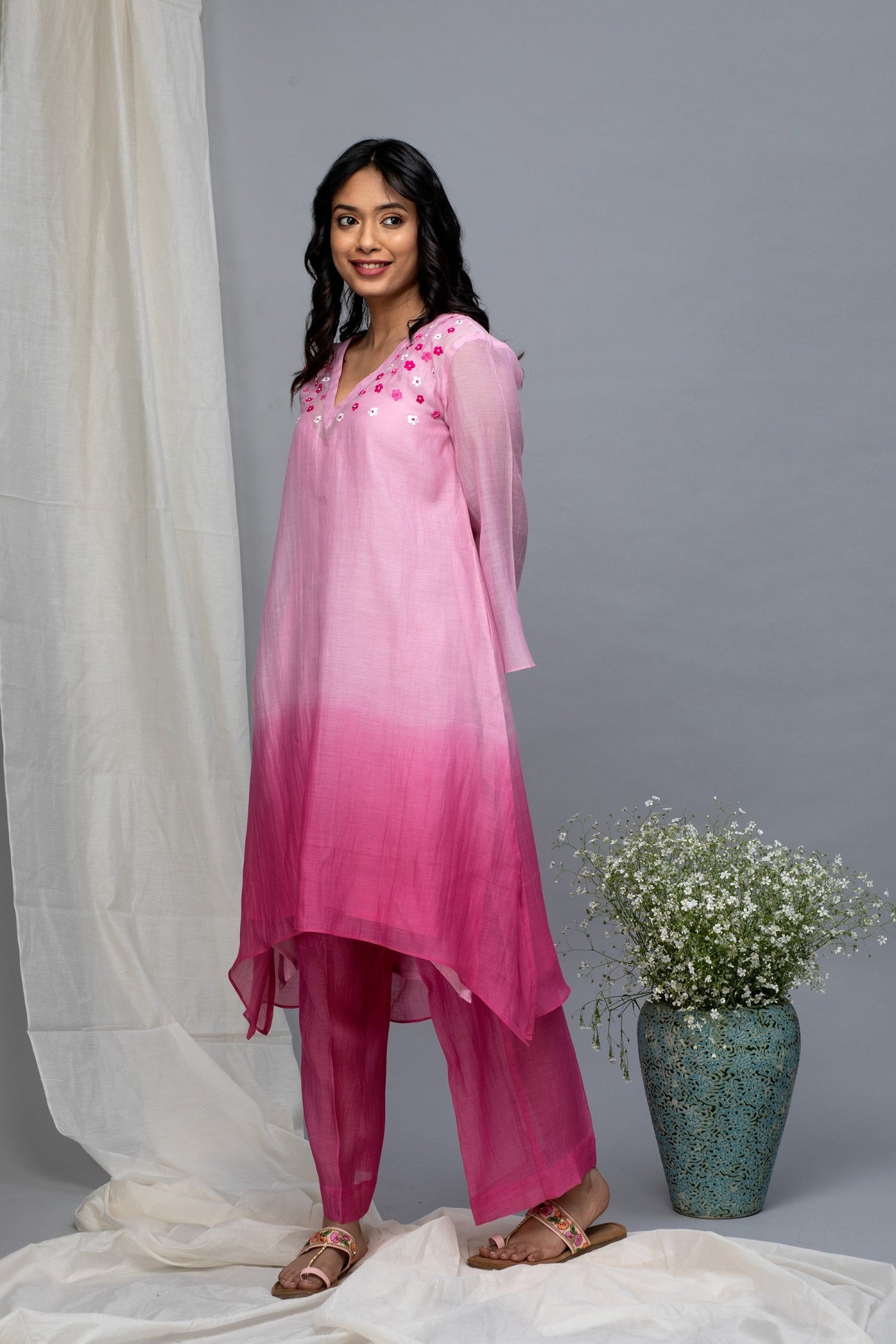 Pink ombre chanderi suit set