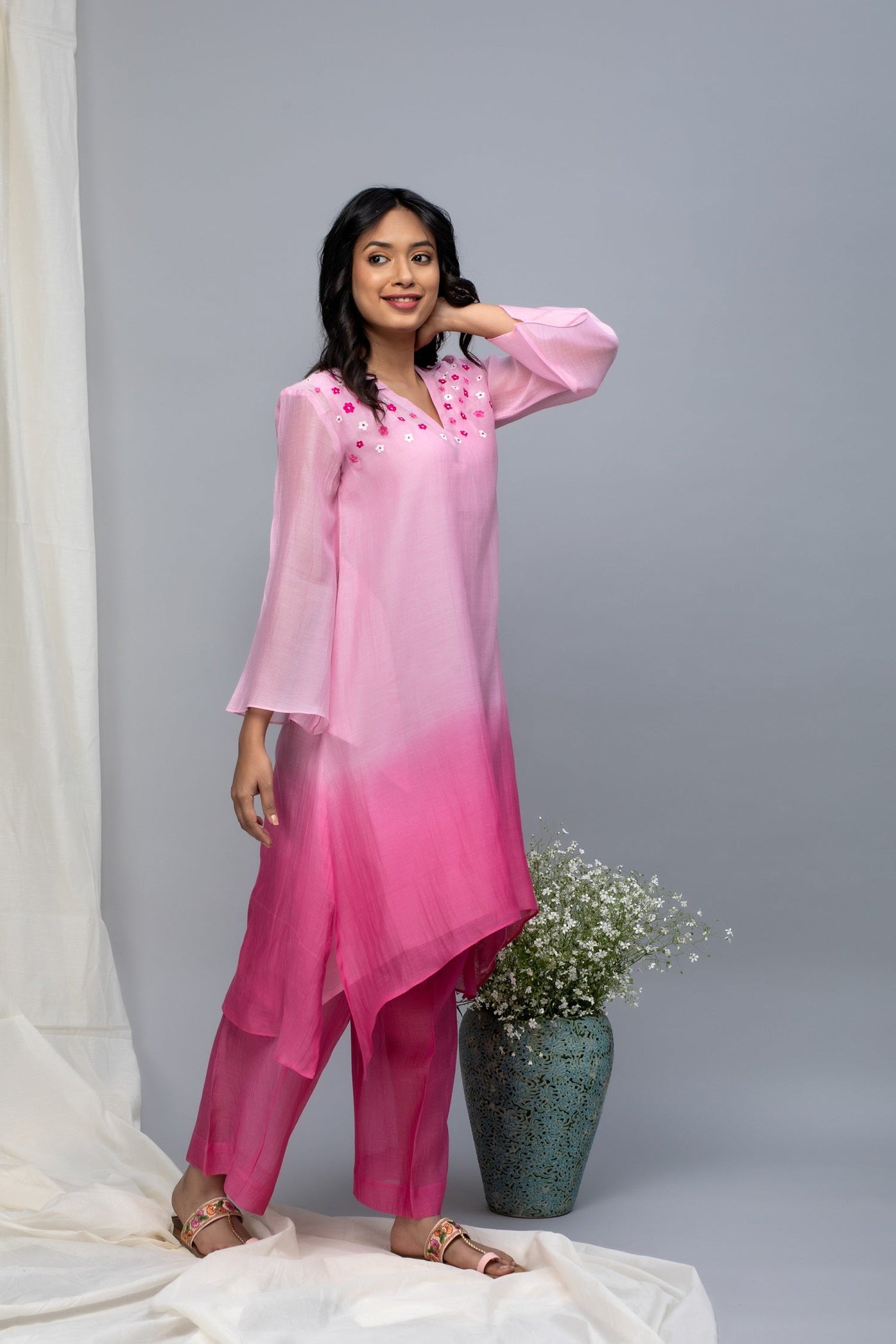 Pink ombre chanderi suit set