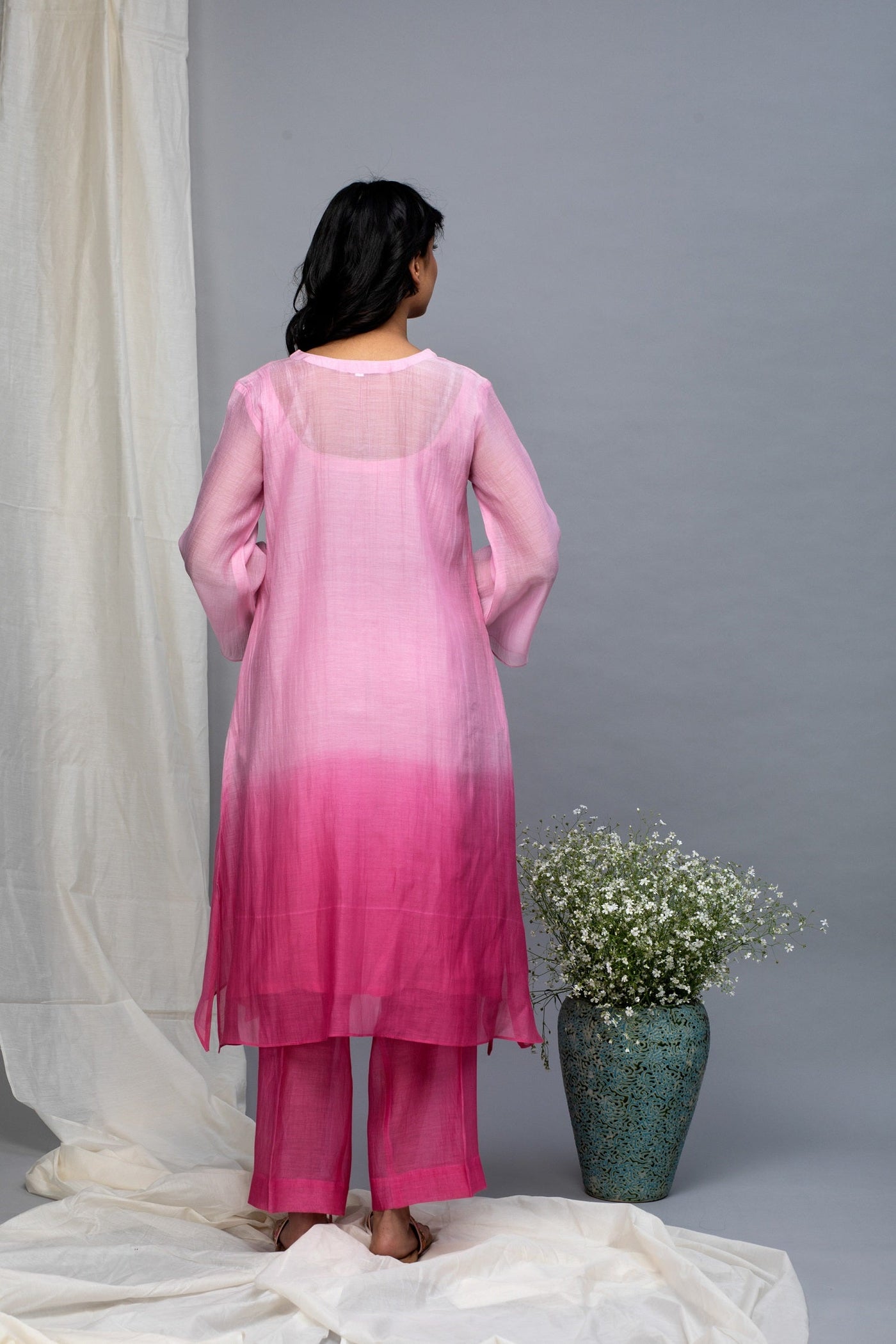 Pink ombre chanderi suit set