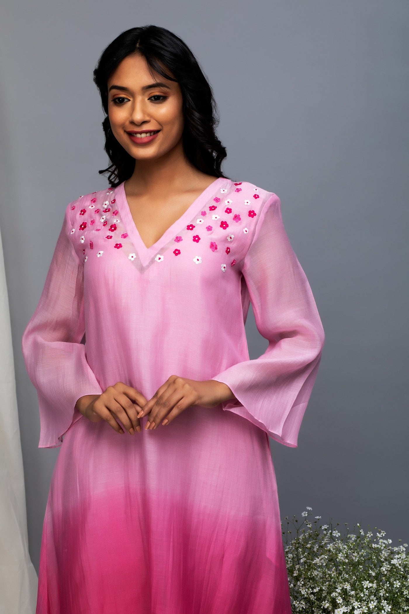 Pink ombre chanderi suit set