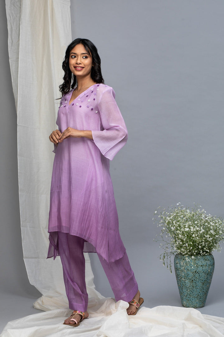 Purple ombre chanderi suit set