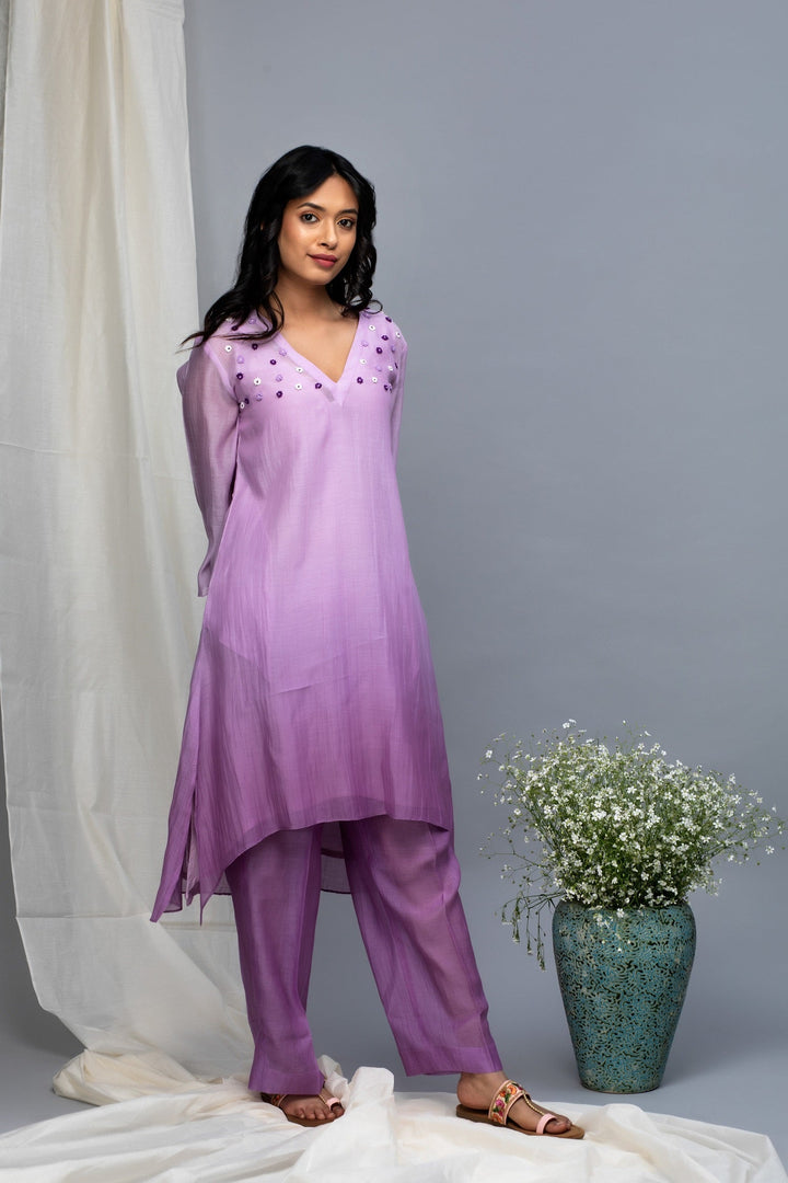 Purple ombre chanderi suit set