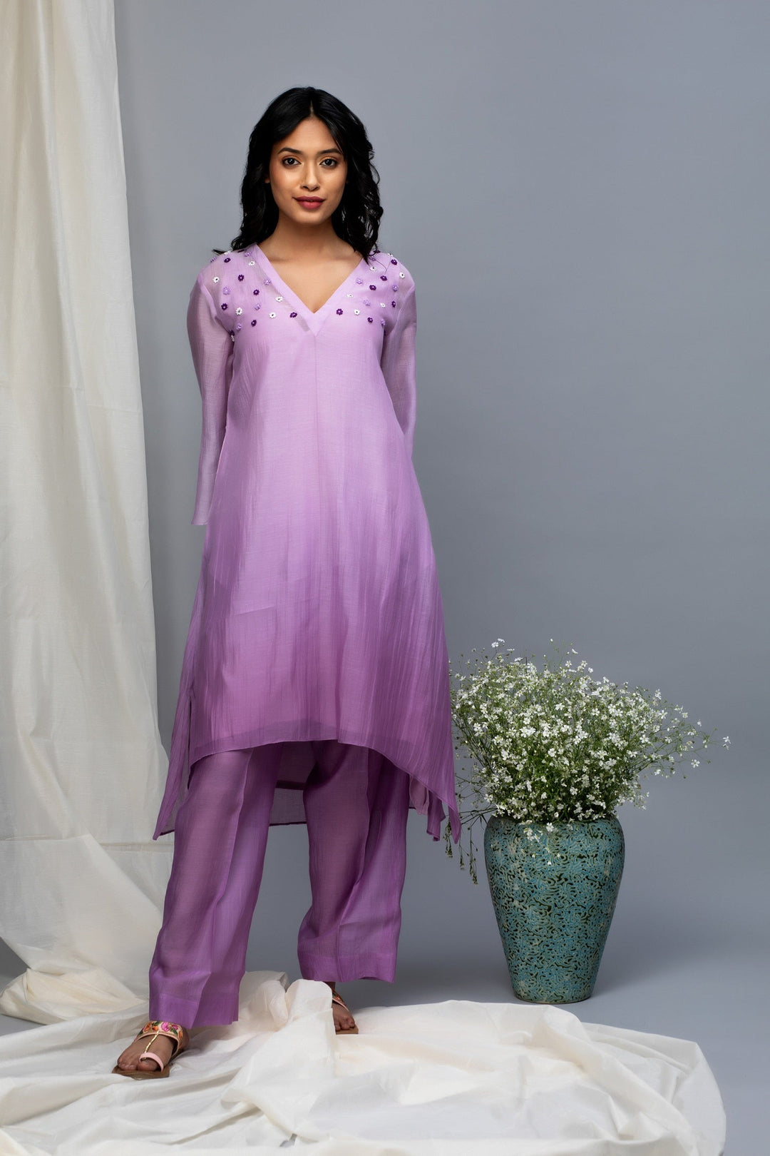 Purple ombre chanderi suit set