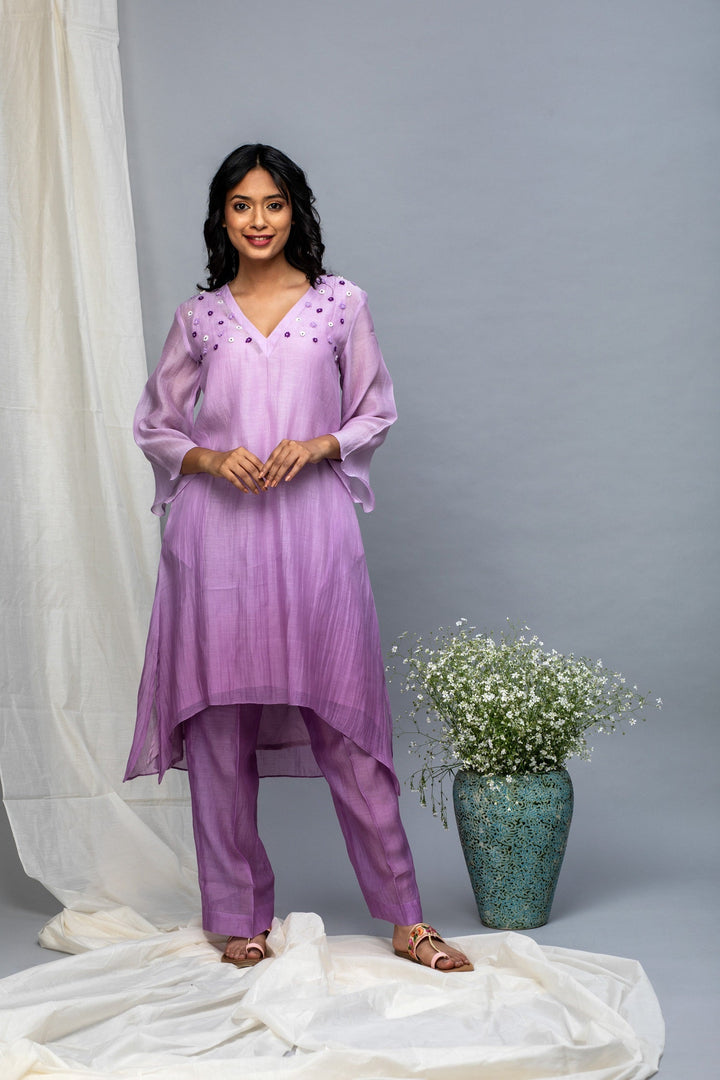 Purple ombre chanderi suit set