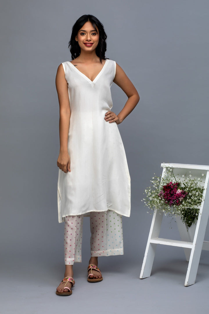 Multicolored Polka Printed Chanderi Suit Set with Dupatta