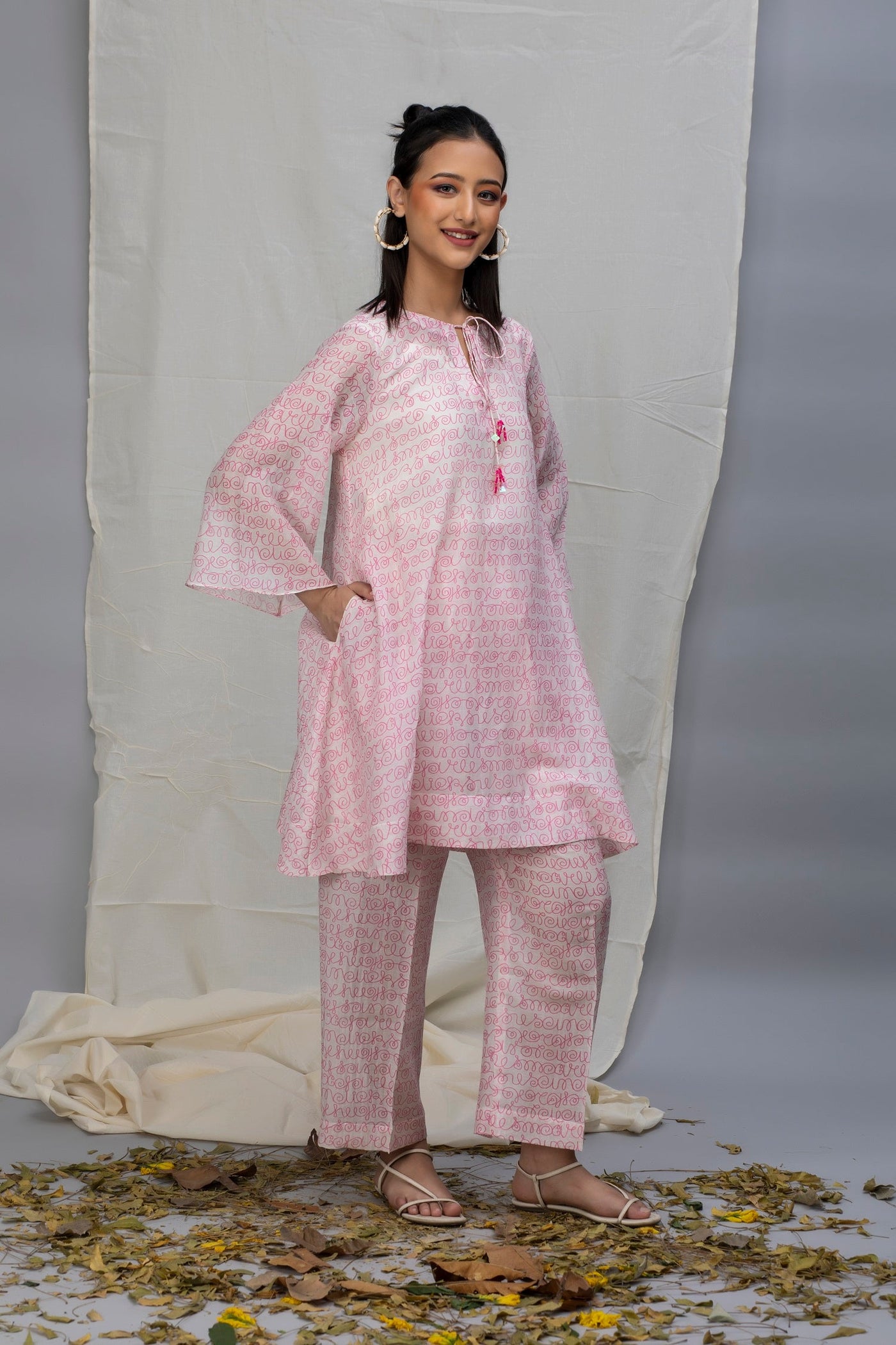 Azalia Pink Printed Chanderi Coord Set