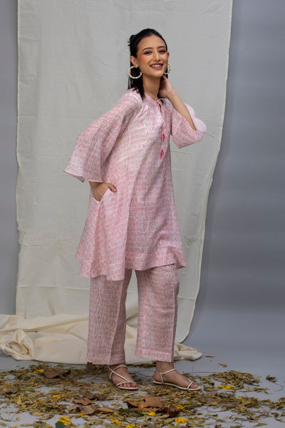 Azalia Pink Printed Chanderi Coord Set