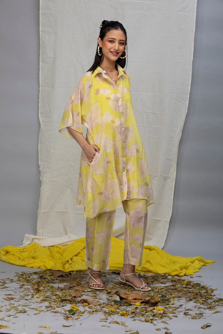 Lemon Beige Printed Chanderi Coord set