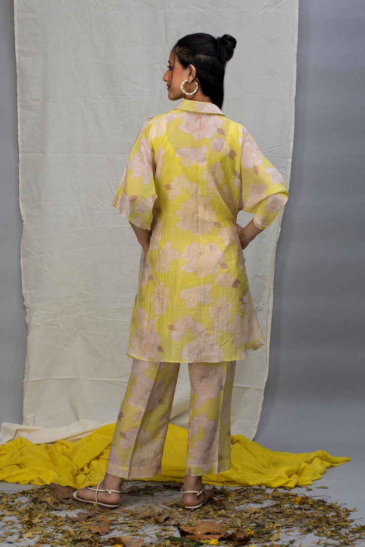 Lemon Beige Printed Chanderi Coord set