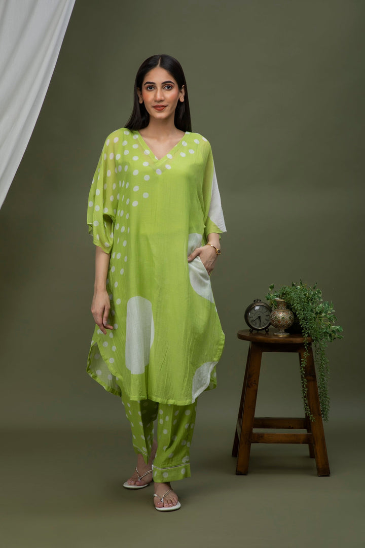 Moss Green Polka Chanderi Coord Set