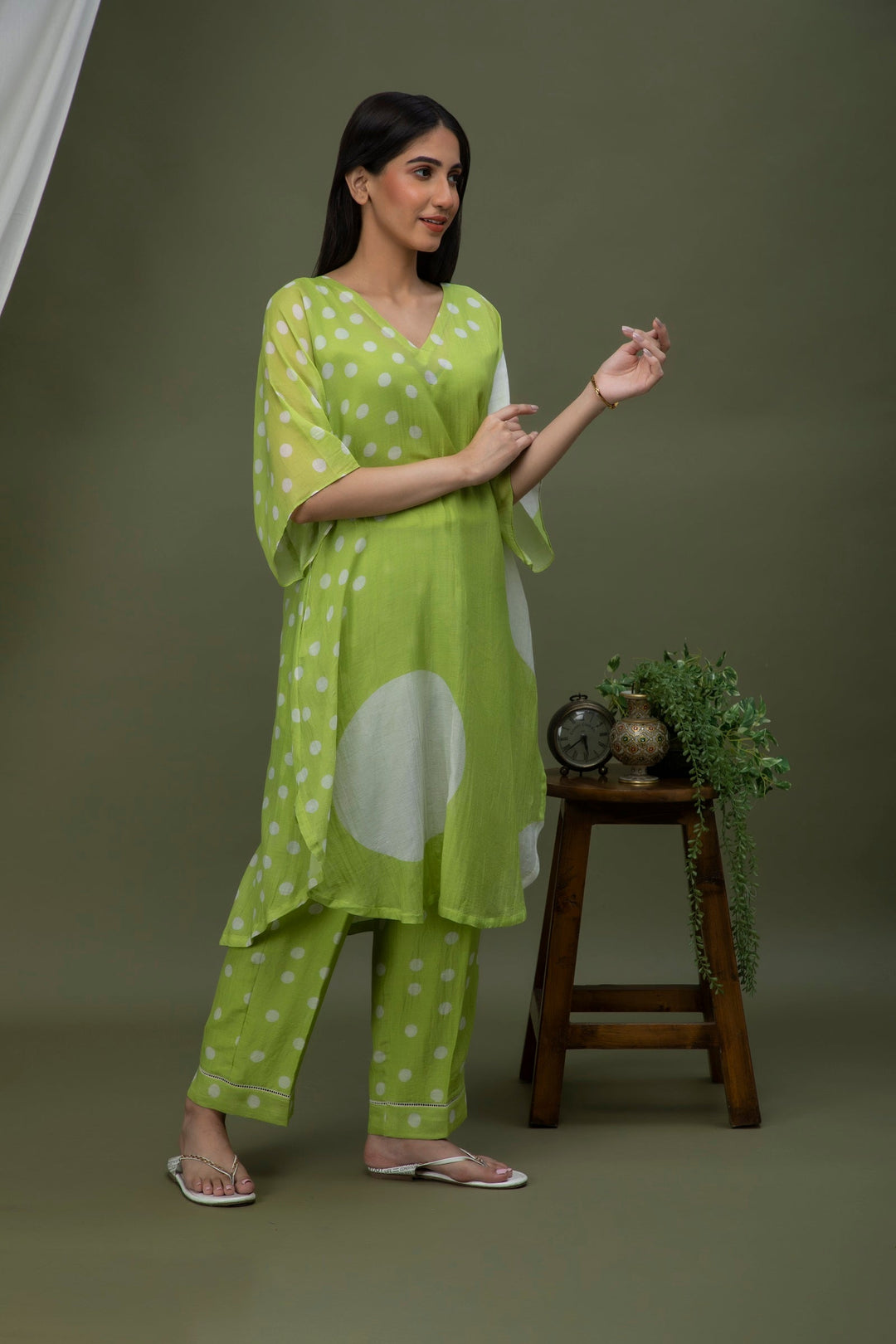 Moss Green Polka Chanderi Coord Set