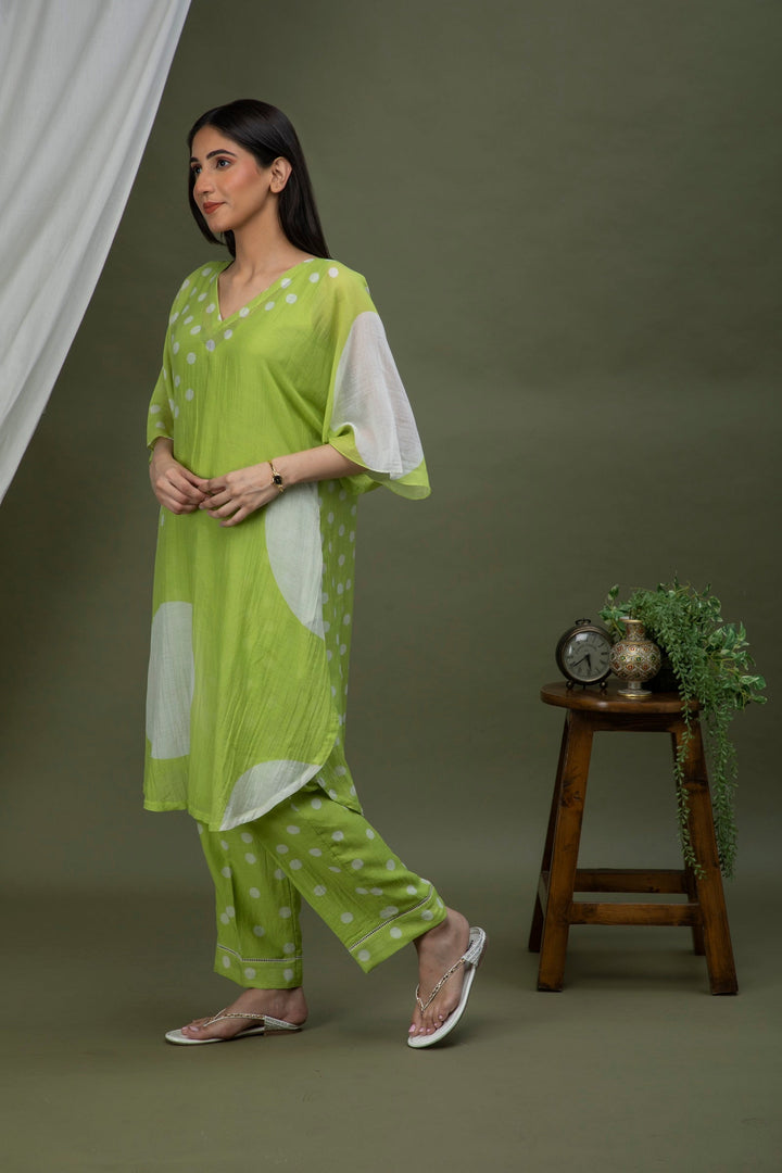 Moss Green Polka Chanderi Coord Set