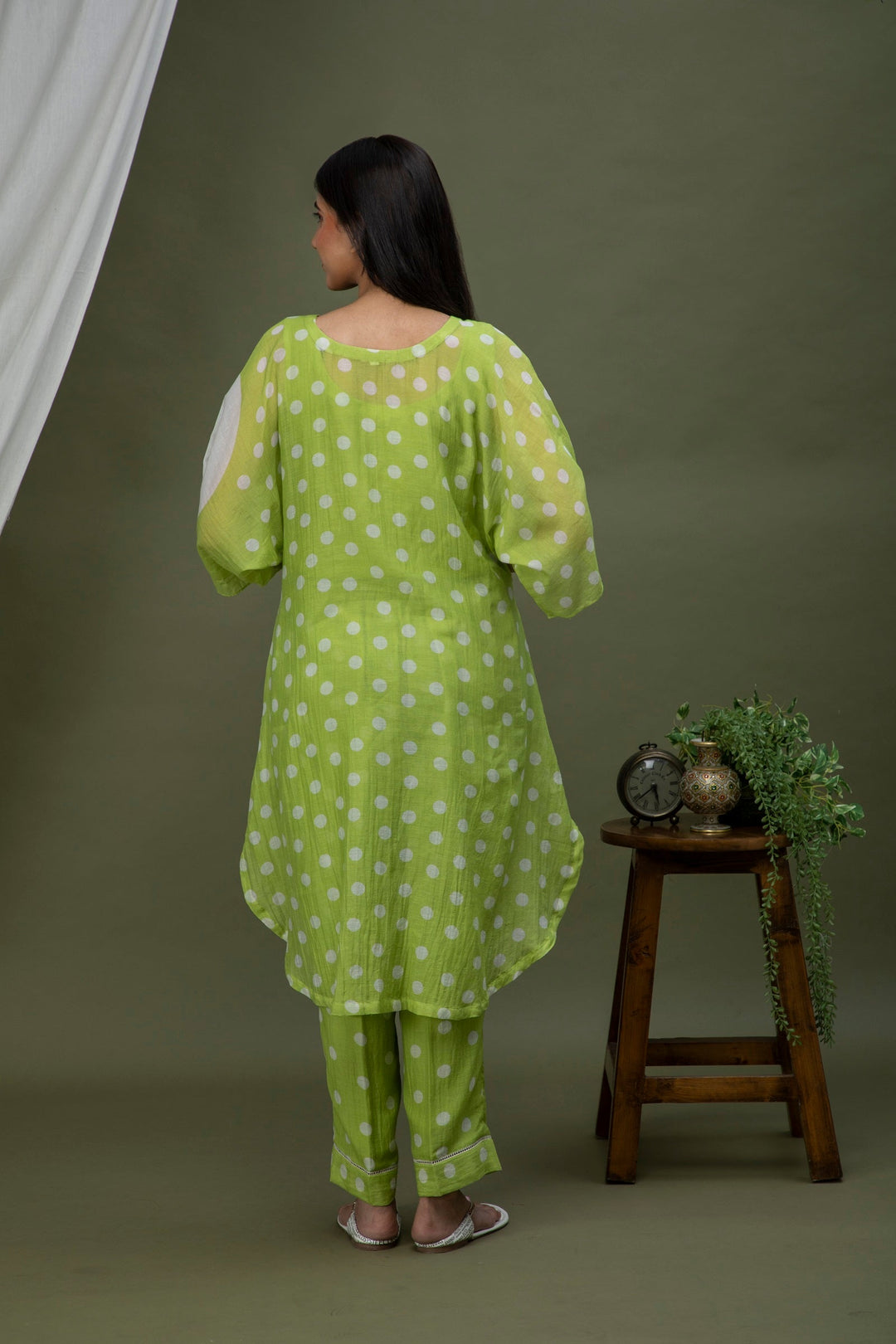 Moss Green Polka Chanderi Coord Set
