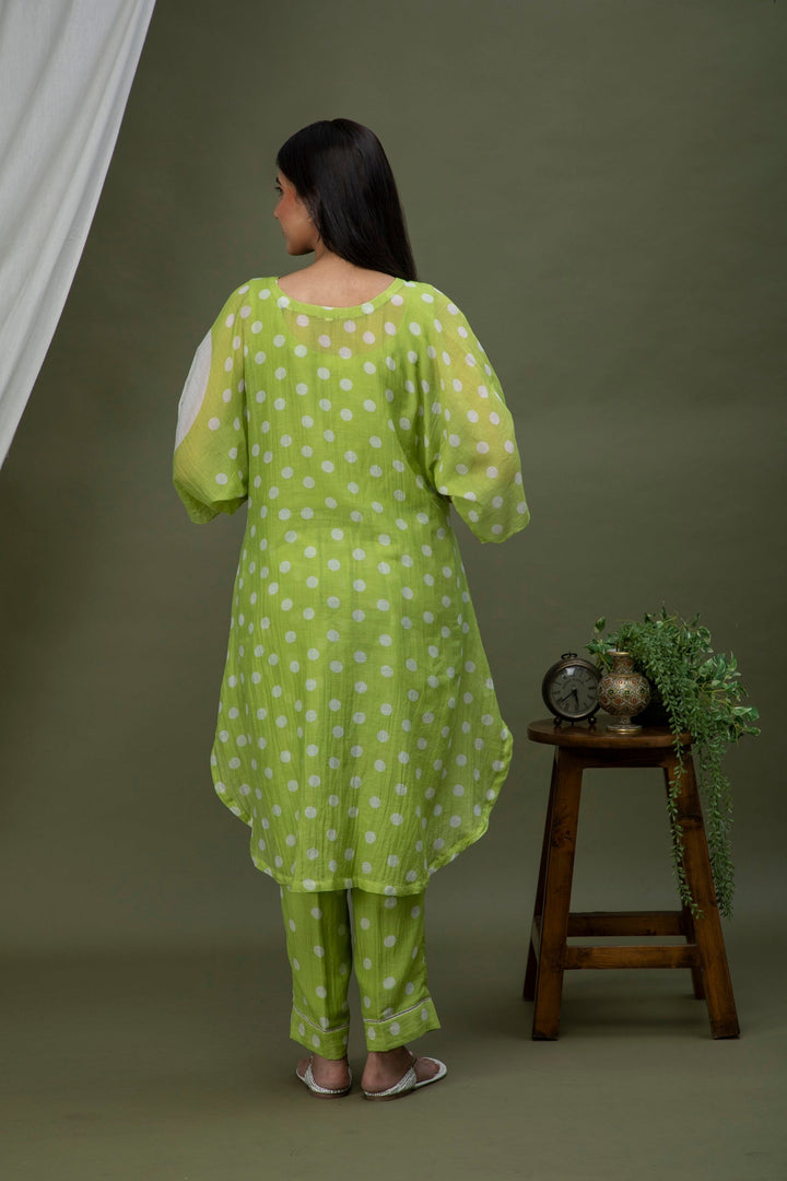 Moss Green Polka Chanderi Coord Set