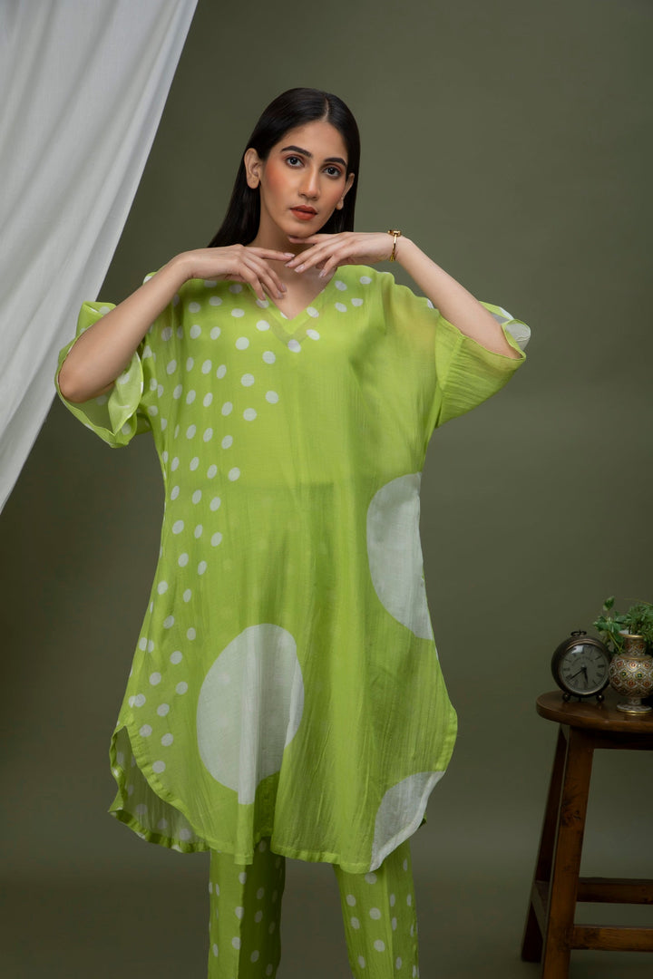 Moss Green Polka Chanderi Coord Set